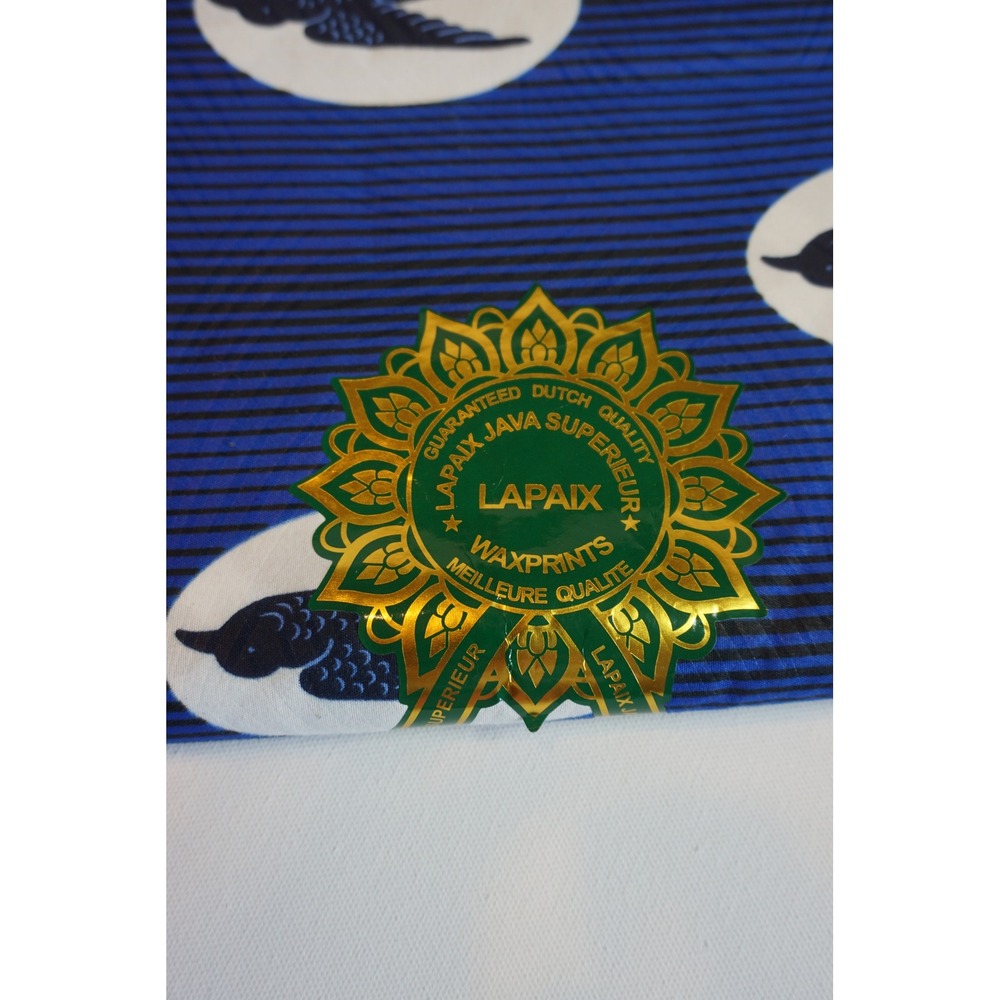 Lapaix Java Superieur Super Wax Fabric 6 Yards Blue Bird Stripe Dutch Wax Print - Picture 7 of 9
